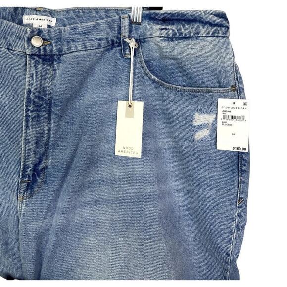 NWT Good American Good Boy Distressed Plus Curvy Straight Leg Jean 24 Blue #3039 - Picture 8 of 14